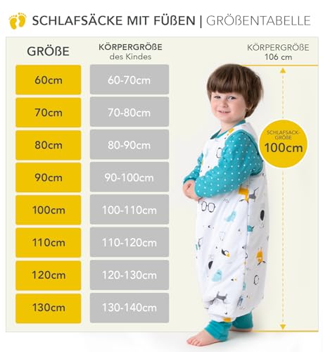 schlummersack Babyslaapzak met voetjes, winter, 3,5 TOG, Oeko-Tex, slaapzak met benen en verlengde manchetten, winterslaapzak voor baby's met mouwen, bruin (kangoeroe), 100 cm - Afbeelding 6