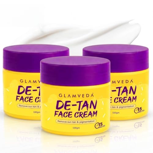 Image of Glamveda De Tan Cream Mask for Men & Women | Kojic Acid Face Pack for Tan Removal, Pigmentation & Sun Damage Care | Instant Brightening & Glow Boosting Formula for Radiant Skin | Suitable for All Skin Types | 100g Pack of 3