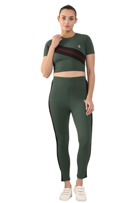 JM Women's Top & Bottom Set Gym Wear | running Wear | Sports Running Suits For Girls/womens. (L, Olive)-picture-25