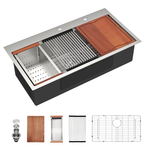 Dcolora Black Waterfall Kitchen Sink Workstation Drop In Smart Sink