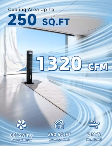 Image of HIFRESH 107CM Tower Fans w /Cooling, Memory & Aroma Function, Remote & Touch Screen, 4 Modes & 3 Speeds,15H Timer, 4.2L Dual Tanks, 6 Ice Pack, 22Ft Air Throw, Low Power Consumption Tower Fan for Room