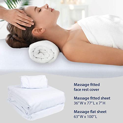 Image of ForPro Professional Collection 3-Piece Massage Sheet Set, White, Includes Massage Flat Sheet, Fitted Sheet, and Fitted Face Rest Cover