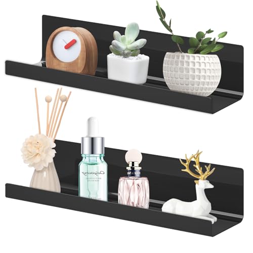 SHMSHNG Estantería Pared Sin Taladro Eestantería de Pared para Baño Cocina Estar (38x11x8cm, Juego de 2, Negro)