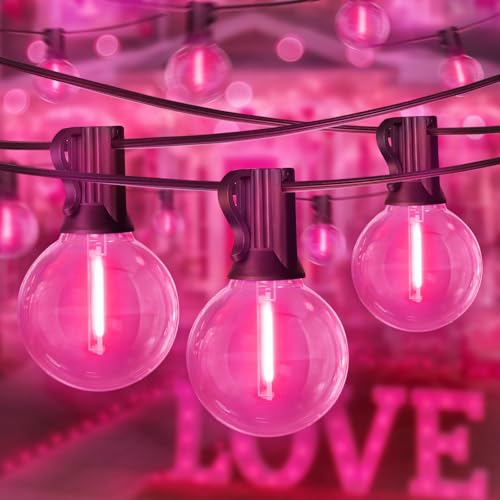 LAMPHOME LED Outdoor String Light 26Feet Patio Lights with 12+1Edison Shatterproof Bulbs(1Spare) UL Waterproof Outside Lights connectable Dimmable for Backyard Porch Decor Pink