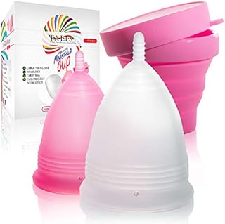 Talisi Reusable Menstrual Cups Set of 2 with Collapsible Silicone Foldable Sterilizing Cup - Tampon and Pad Alternative - Menstruation Feminine Period Cup for Regular and Heavy Flow with Sterilizer