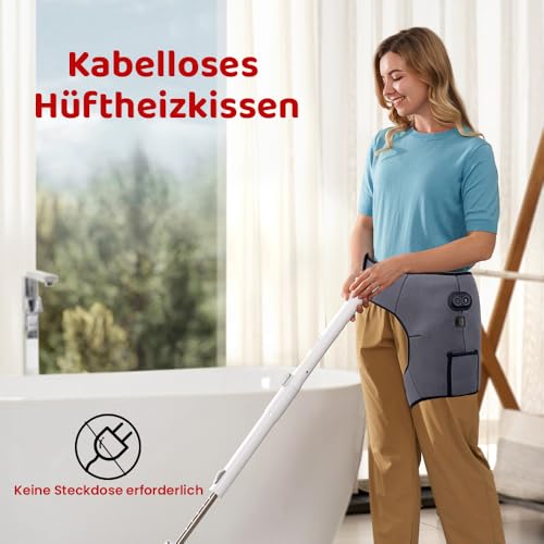 WRQIOO Kabelloses Hüfte Heizkissen, Wärmegürtel Hüfte, 3 Wärmestufen, 6 Vibrationsmodi, mit 5000 mAh Powerbank, Heiz-Hüftstütze für Frauen, Männer