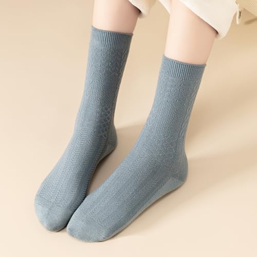 Image of Womens Crew Socks Soft Thick Comfort Casual Cotton Warm Knit Vintage Calf Winter Socks Gifts 5 Pack