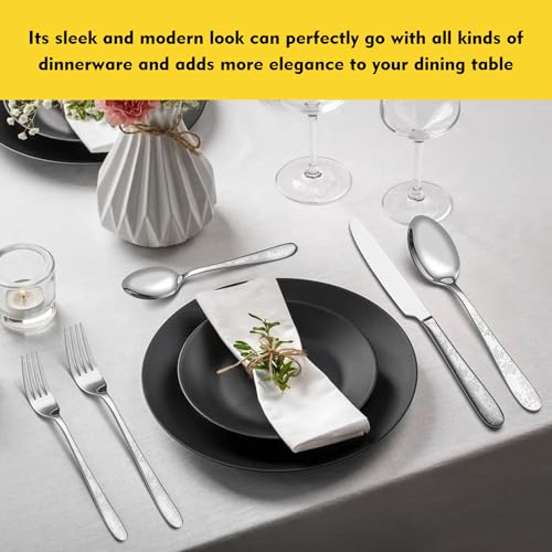 Image of 40 Piece Silverware Set, Service for 8, EIUBUIE Premium Stainless Steel Cutlery Set, Mirror Polished Flatware Sets with Pattern Handle, Modern Kitchen Eating Utensils Sets