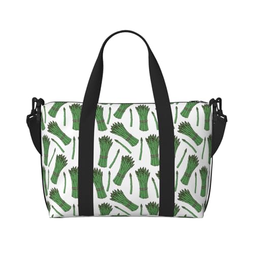 Asparagus Green Print Large Laptop Tote Travel Work Bag For Women Men Gym Beach Bag For Women Crossbody Carry On Shoulder Bag With Compartments Zipper,Overnight Weekender Bags