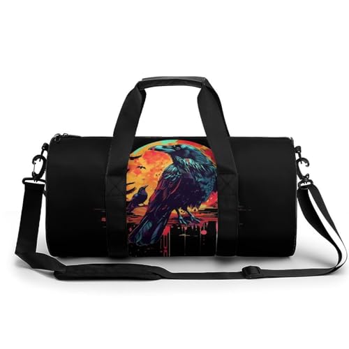 Watercolor Raven Moon Crow Gym Bag for Women Men Travel Duffle Bag Carry on Weekender Tote Bag Lightweight