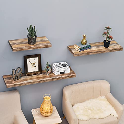 Image of WELLAND 24 inch Extra Deep Rustic Floating Shelf for Wall, 12 Inch Wide Wall Mounted Wooden Bookshelf, Heavy Duty Display Shelving for Bathroom, Living Room, Bedroom, Kitchen, 24 x 12 x 2 Inch
