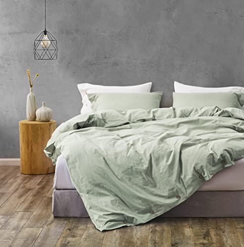 Melingo 100% Cotton Duvet Covers Queen, Sage Green Duvet Cover Set, Soft, Cooling, Breathable Bedding Collection Set With Buttons Closure. Solid Color Quilt Cover (1 Comforter Cover + 2 Pillow Cases) #TOP1