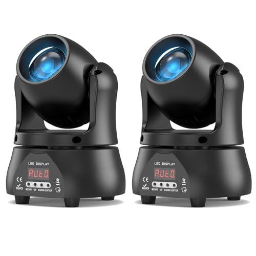 2 unidades 70W Beam Luces de Escenario Cabeza móvil, Mini Luz Disco LED RGBW DMX512 Juego de luz de noche Control de Voz Luz de Fiesta para Club Bar Halloween DJ