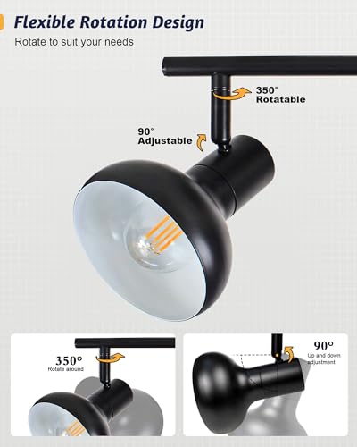 Image of HiBay 4-Light Track Lighting Fixtures Ceiling, Farmhouse Track Spot Light Black, Directional Spotlight Indoor for Kitchen Living Room Bedroom, E12 Base (Bulbs Not Included)