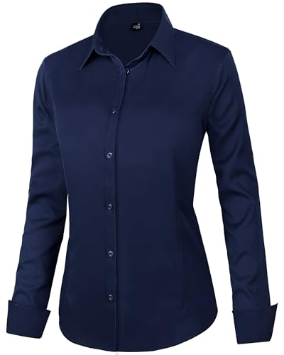 Image of J.VER Womens Dress Shirts Long Sleeve Button Down Shirt Wrinkle-Free Business Casual Blouse Office Work Tops