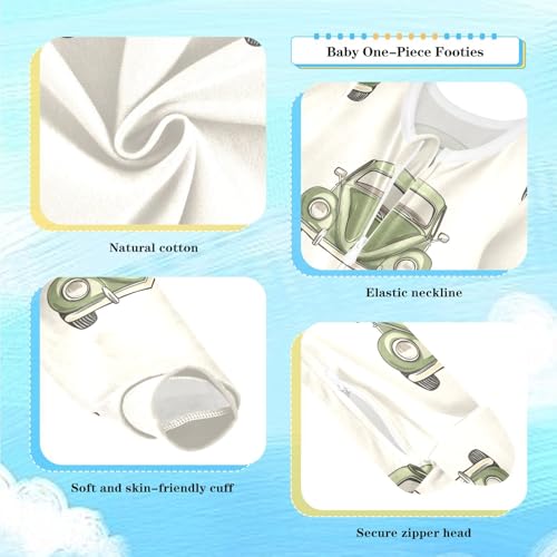 vvfelixl Avocado Green Beetle Car Baby Sleepers for Girl Boys Newborn Baby Play One-Piece Footies for 0-3 Months2
