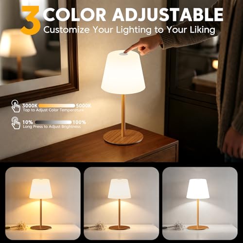 Image of IP65 Shower Lamp Waterproof,Cordless Rechargeable Table Lamp Indoor Outdoor | Bathroom Lamp,Battery Operated,3 Color Dimming,Touch Desk Light for Bedroom,Bathroom,Bathtub,Kitchen,Patio, Camping