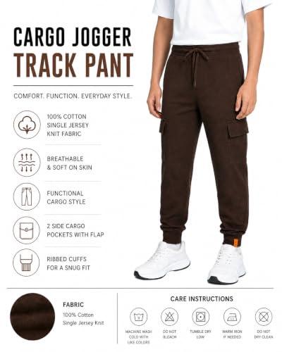 Image of KiddoPanti Boys Cotton Joggers | 100% Cotton Single Jersey | 2 Side Cargo Pockets with Flap | Elasticated Waist Band with Functional Drawcord | Soft & Breathable Track Pants