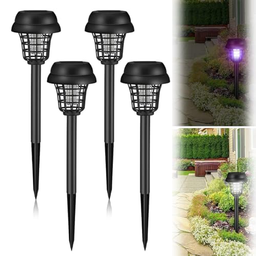 電撃殺虫器 ソーラー充電式 殺虫灯 屋外 UV誘引式 蚊取り器 虫除け 捕虫器 防水 防塵 IP65 静音設計 電源不要 省エネ 自動点灯 殺虫&照明両用 置く 吊り下げる 地面に挿す可能 虫対策 屋外 庭 園芸 玄関 アウトドア 家庭用などに適用 (4個