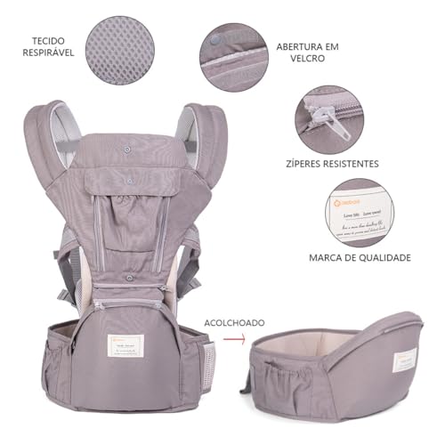 Bolsa canguru ergonômico bebê cinza mamãe 12 posições 3 em 1