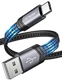 USB C Flat Cable 3A Fast Charging [2-Pack 6.6ft], JSAUX Flat USB-A to USB-C Charger Braided Cord...