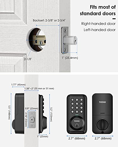 Teeho Tz001 Keypad Door Lock - Keyless Entry Electronic Lock - Smart Digital Lock With Keypads - Deadbolt Smart Lock - Ip54 Weatherproofing - Matte Black #TOP5