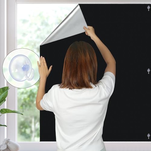 NUTKIT Estor Blackout con Ventosas Seguras 60 x 73 cm, Tela Oxford 420D con Recubrimiento PU, Aislamiento Térmico y Protección UV, Sin Taladrar, Lavable, para Ventanas, Techo Solar, Hogar y Caravana