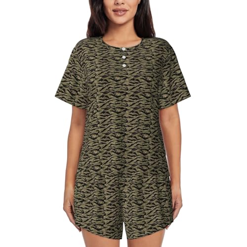 Pyjama manches courtes femme vêtements de nuit été imprimé tigre chic