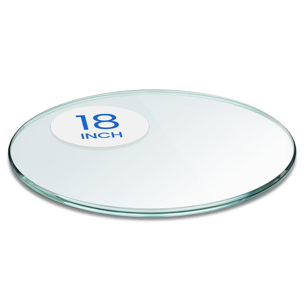Dulles Glass 18 inch Round Glass Table Top - Tempered - 3/8" Thick Glass Surface, Safe Pencil Edge, Multipurpose for Dining Table, Patio, Coffee and End Table