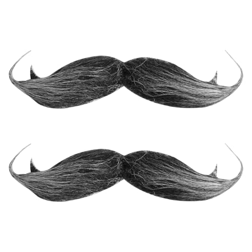 Yewseas Lot de 2 Moustaches à Coller, Moustaches Fausse Noir, Moustaches à Colle pour Déguisement de Détective, Costume Vintage, Faciles à Appliquer