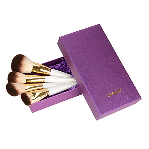 JessLab 4pcs Makeup Brushes Set, 4 Pieces Wooden Handle Face Brush Collection Kit for Foundation Blush Highlight Contour Blending Bronzer, Synthetic Bristles