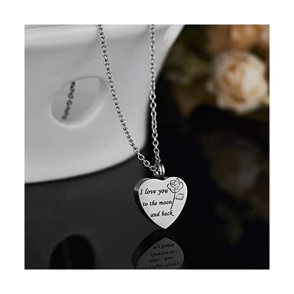 Cremation-Urn-Ashes-Necklace-No-longer-by-my-sidebut-forever-in-my-heartStainless-steel-memorial-pendant-Waterproof-memorial-pendant ENO Time Cremation Urn Ashes Necklace, I love you to the moon and back, Stainless steel memorial pendant Waterproof memorial pendant(Rose)