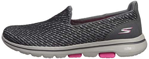Skechers Go Walk 5 Miracle Sapatilha Feminino, 37, Cinza Escuro/ Rosa Choque