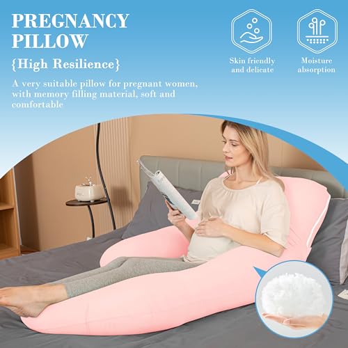 Image of Cute Castle Cooling Cover Pregnancy Pillows, Soft U-Shape Maternity Pillow with Removable Cover - Full Body Pillows for Adults Sleeping - Pregnancy Must Haves - Jumbo 57 Inch - Pink