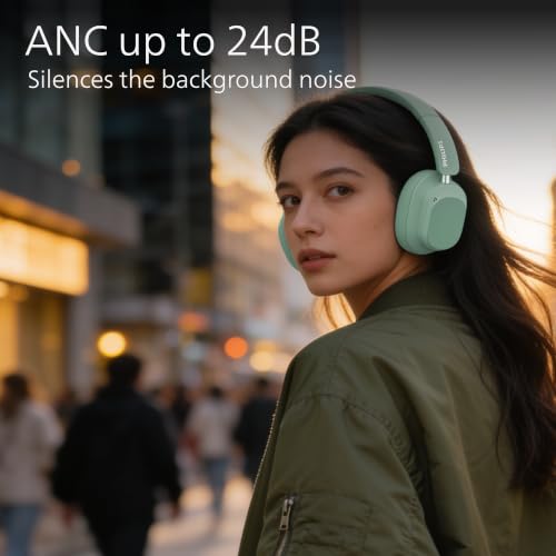 Image of PHILIPS TAH6550 Bluetooth Wireless Over-Ear Headphones with 3 Mics, 60 Hours Battery Life, 40mm Drivers, Bluetooth 5.3, Dual Pairing, USB-C Charging, AUX Connectivity, Green