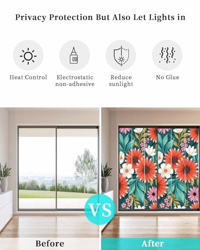 Película decorativa para ventana con flores tropicales 17.7x39.3 pulgadas miniatura 4