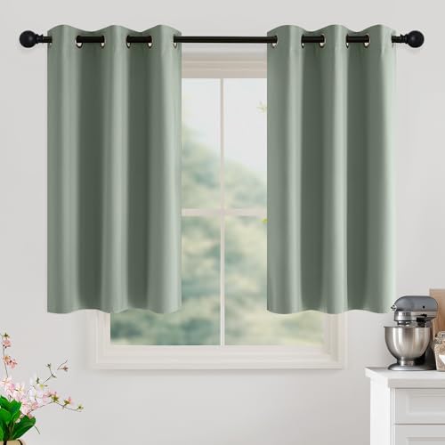 Image of NICETOWN Sage Green Room Darkening Curtains 45 Inches Long 2 Panels for Living Room, Bedroom, Nursery Summer Thermal Insulated Blackout Drapes Grommet Noise Reducing Window Treatment, W40