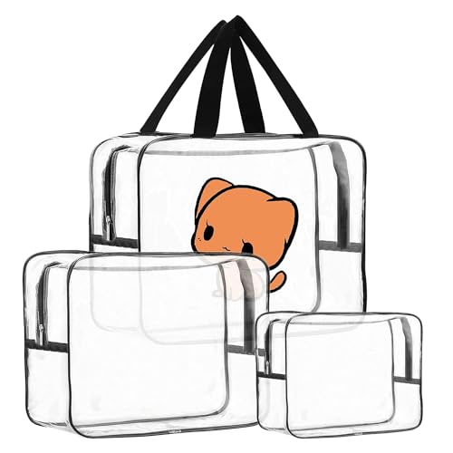 Image of Storite Set of 3 Travel Pouch Bags - Clear PVC Toiletry, Cosmetic & Storage Organizer Bags for Travel, Gym, Makeup & Daily Use Waterproof Zipper Bags