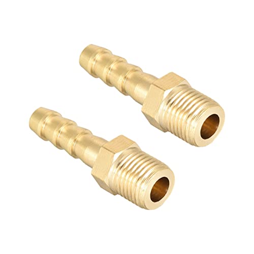 QUARKZMAN Raccordi in Ottone Metrico M10-1 Maschio Filettatura a 6mm Spinato Raccordo Barba Tubo Flessibile Connettore Adattatori per Tubo Flessibile Collegamento Giardino [2 Pezzi Tono Oro]