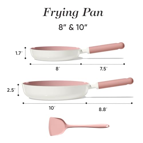 Image of CAROTE Ceramic Frying Pan, 2 Nonstick Skillets & Silicone Spatula, Induction Compatible All Stoves