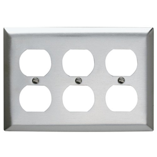 Plaque Legrand SS83 pour 3 prises duplex en acier inoxydable brossé triple poste