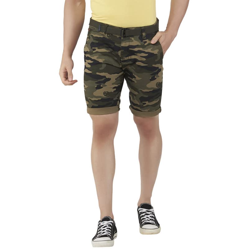 Image of BEEVEE Mens Camouflage Printed Fixed Waist 3 /4th with Belt.