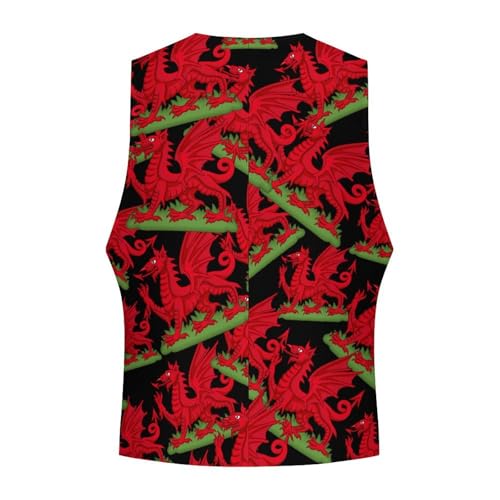Dragon Badge of Wales Suit Vest for Men Waistcoat Dressy V Neck Button Down Sleeveless Business Jacket Coat 7