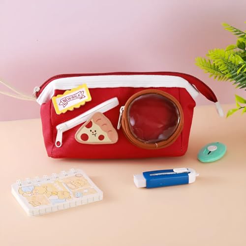 Image of Invite Large Capacity Cute Aesthetic Pencil Case with Multi Compartments, Multi-Pocket Pastel Pen Pouch Organizer with Zipper, Kawaii School Supplies Bag for Girls, Teens & Students (Cheese Pizza)
