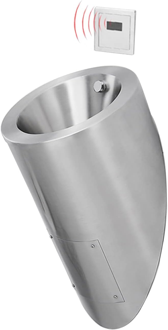 Inductive Stainless Steel Urinal, Wall-Mounted Infrared Integrated Inductive High-Efficiency Flush Valve Urinal, Standing Toilet Urinal for Men (Silver)