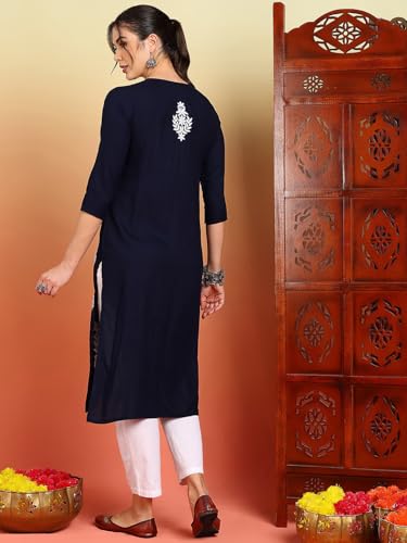 Image of Women Pink Ethnic motifs Embroidered Lucknowi Chikankari Long Kurti