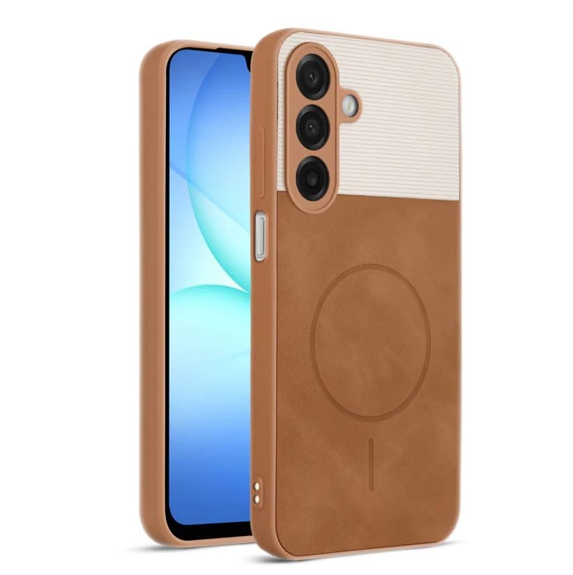 Image of Bintage CASE Dual-Leather Mac Safe Design Phone Case| Soft Touch Finish | Full Camera Protectection Back Cover Compatible for Samsung A26 / A17 / F17 / M17 - White & Nut Brown