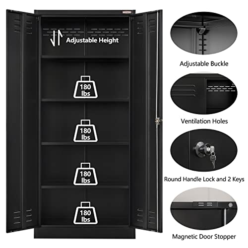 Besfur Metal Garage Storage Cabinet - 71“H Black Locking Steel Locker With Adjustable Shelves - Garage Storage Cabinet For Office, Garage, Home (Black) #TOP3