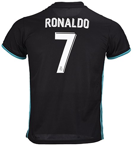 #7 Ronaldo Real Madrid Third Kid Soccer Jersey & Matching Shorts Set 2016-17,Black,Youth M (8 to 10 Years Old)