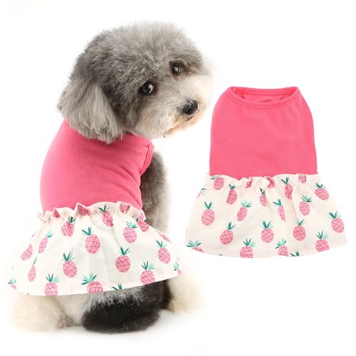 Ranphy Pet Dress for Small Dog Girl Cute Pineapple Sundress Puppy Tank Top Skirt Outfits Yorkie Chihuahua Summer Clothes Cat Clothing,Pink,L